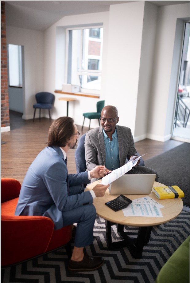 Financial professionals having a discussion